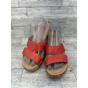 Crocs Leigh II Red Leather Dual Strap Cork Wedge Sandals 16205 Women Size 8